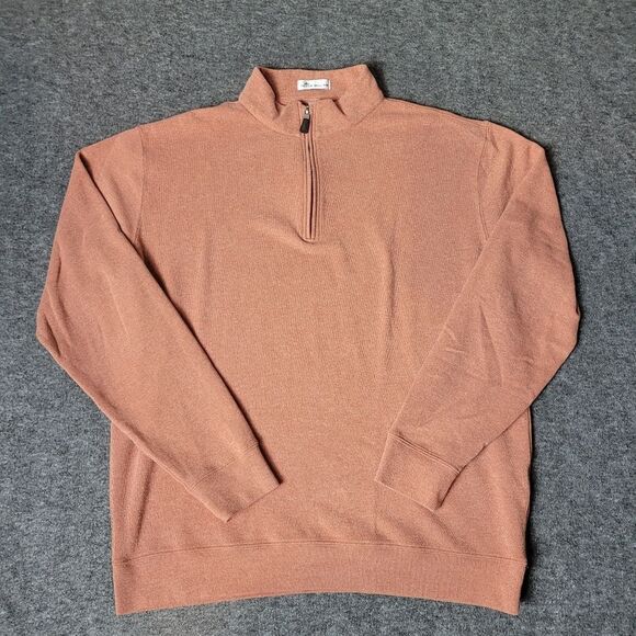 Peter Millar Melange Tri Blend Mens Golf Pullover Size L Orange Fleece 1/4 Zip - Picture 1 of 9